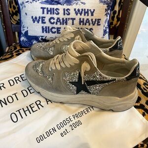 USED Golden Goose Running Sole Suede &
Glitter Sneaker (Women) Size 7US/37 EU